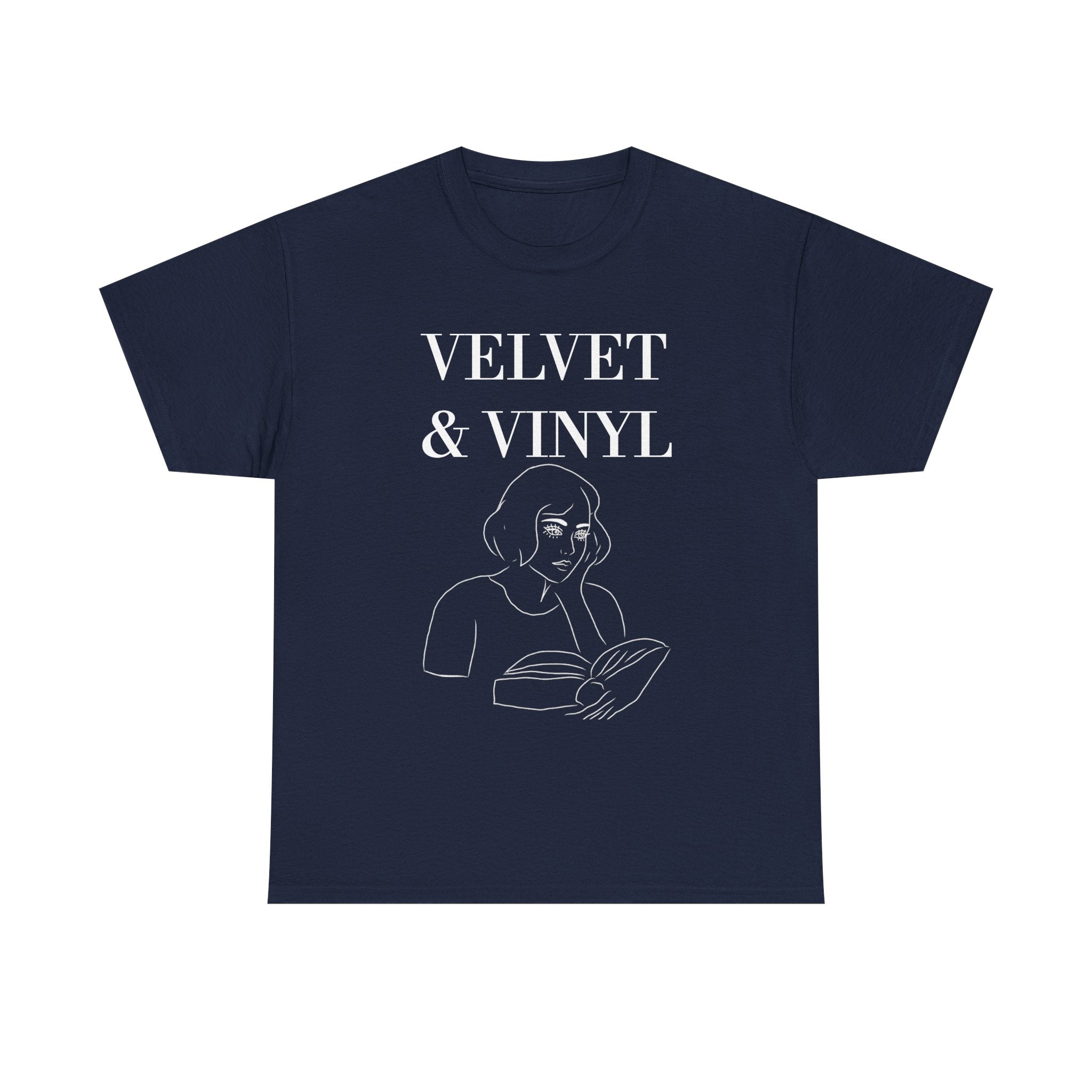 Music Lover Gift, Comfy Graphic Tee, Vintage Style, Perfect for Concerts, Book Lovers, Navy Blue, Line Art